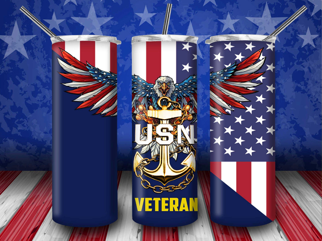 American Flag Military Eagle Anchor US Navy Veteran Tumbler 20oz